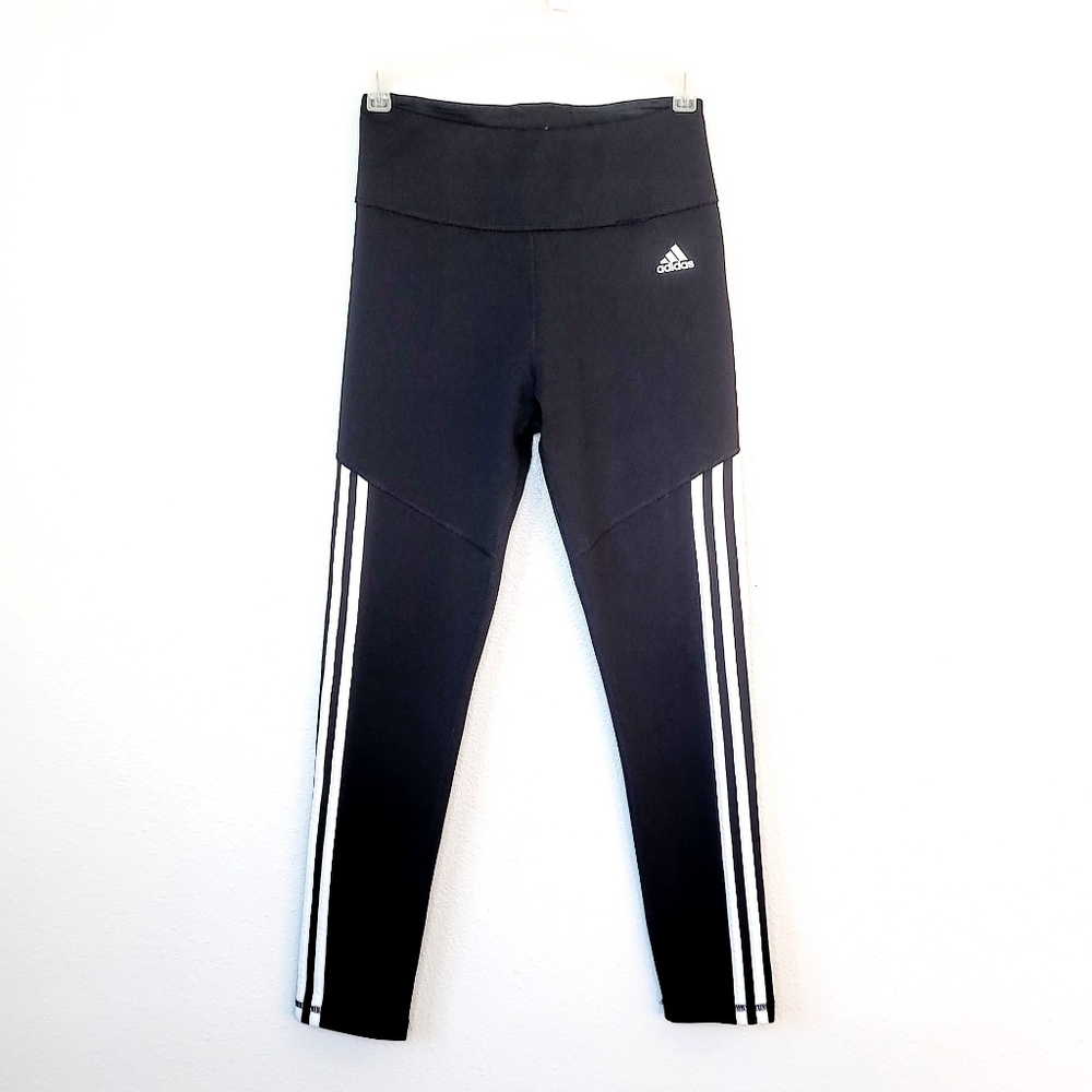 ADIDAS Climalite 3 Stripe High Rise Leggings NEW Size Small Black Cropped Pants